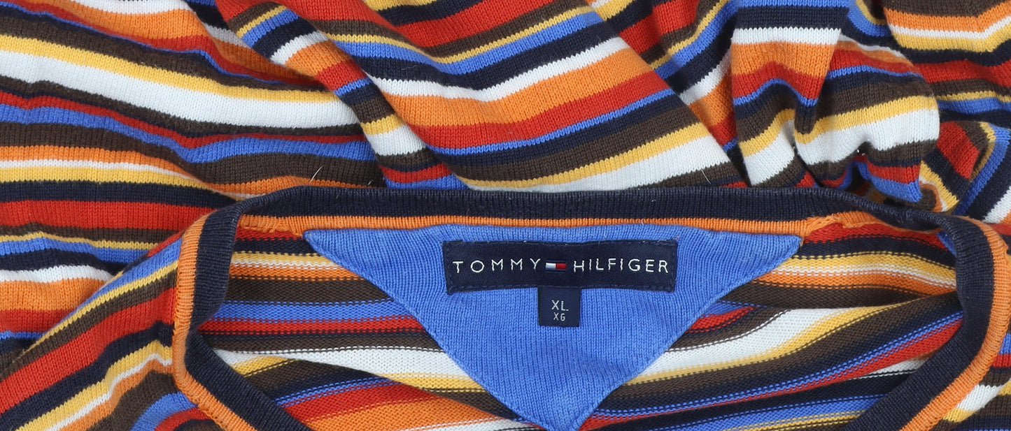 Tommy Hilfiger Men's Multicoloured Striped Cotton Crew Neck Jumper XL