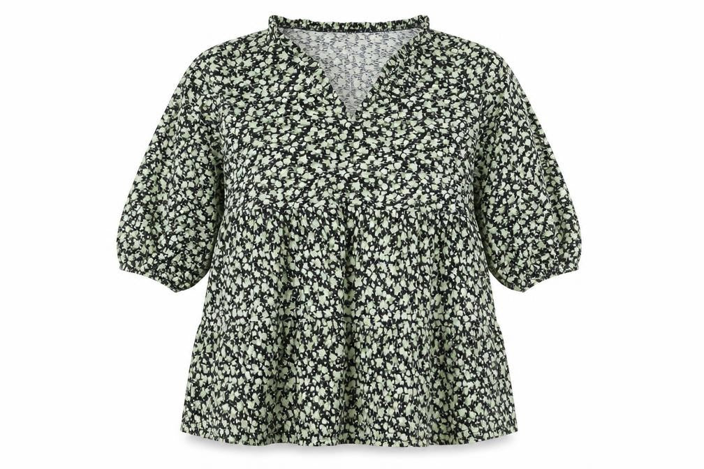 Front view of ASOS Design Curve Green Floral Smocked A-Line Dress, size 18