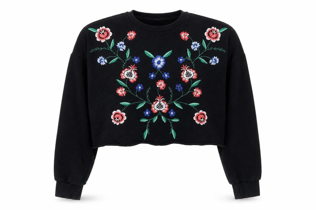 Miss Selfridge Petites Black Floral Embroidered Cotton Jumper UK 10