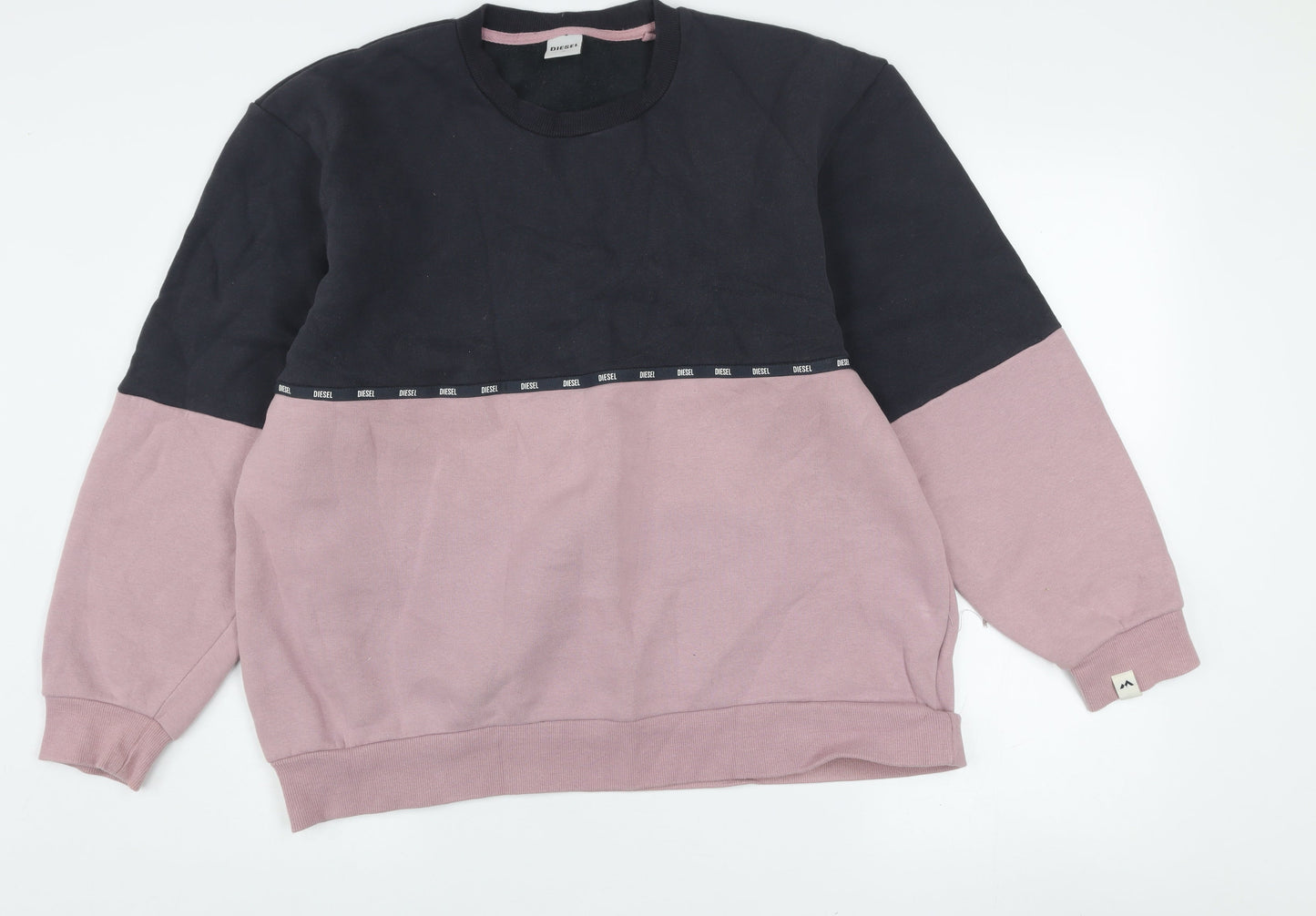 Diesel Womens Black Pink Colourblock Logo Sweatshirt XL Cotton Blend