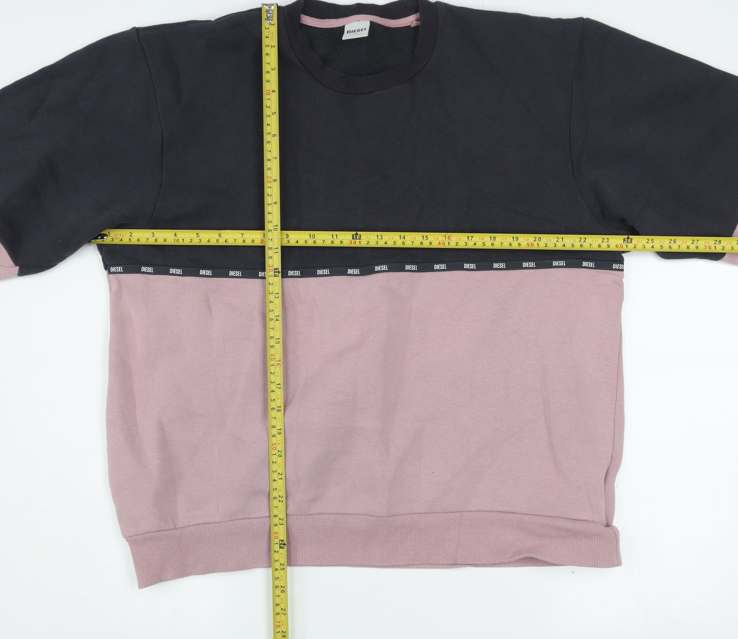 Diesel Womens Black Pink Colourblock Logo Sweatshirt XL Cotton Blend