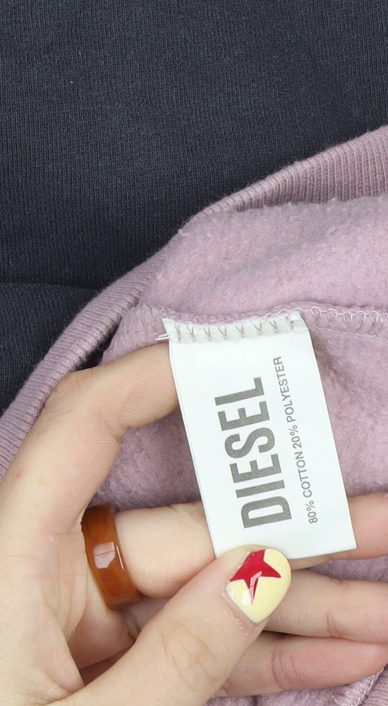 Diesel Womens Black Pink Colourblock Logo Sweatshirt XL Cotton Blend