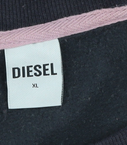 Diesel Womens Black Pink Colourblock Logo Sweatshirt XL Cotton Blend