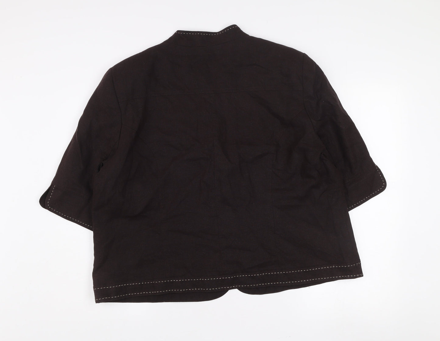 EWM Women's Brown Linen Blend 3/4 Sleeve Button Blazer Size 22