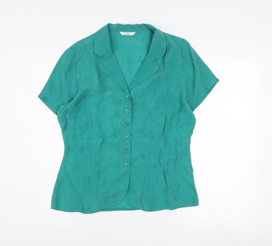 Marks and Spencer Women’s Green Cupro Short Sleeve Collared Blouse Size 10