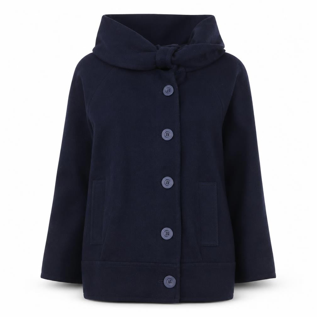 Warehouse Women’s Navy Blue Wool Blend Hooded Coat Size 8