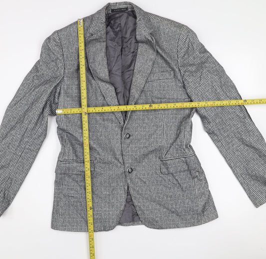 Zara Man Men's Grey Check Wool Blend Slim Fit Blazer Jacket 38R