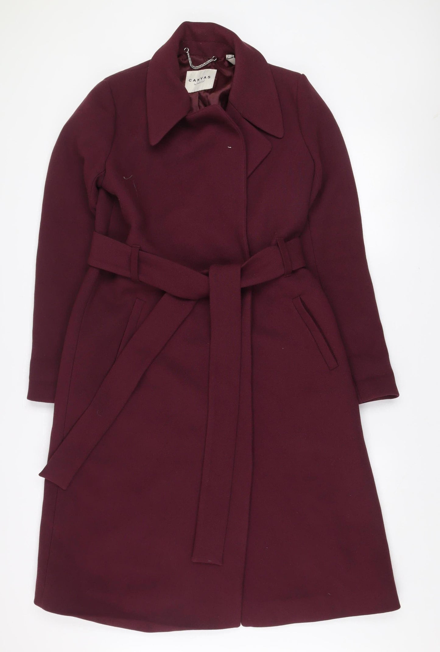 Lands' End Women's Red Belted Trench Coat Size 12 Long Sleeve