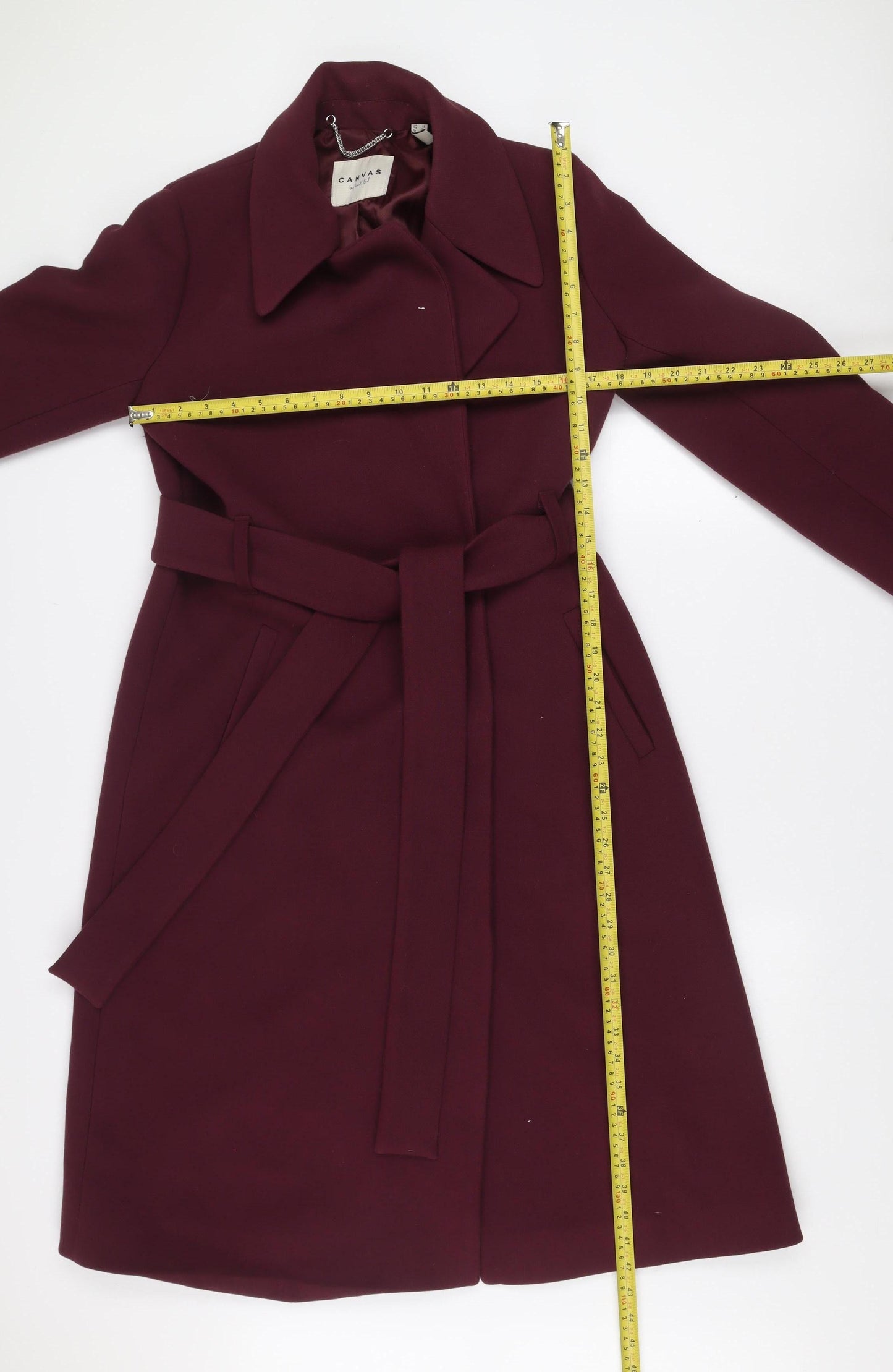 Lands' End Women's Red Belted Trench Coat Size 12 Long Sleeve