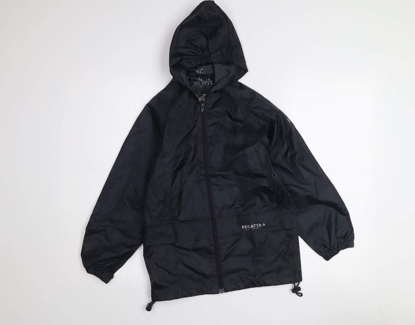 Regatta Boys Black Waterproof Hooded Rain Coat Jacket 7-8 Years