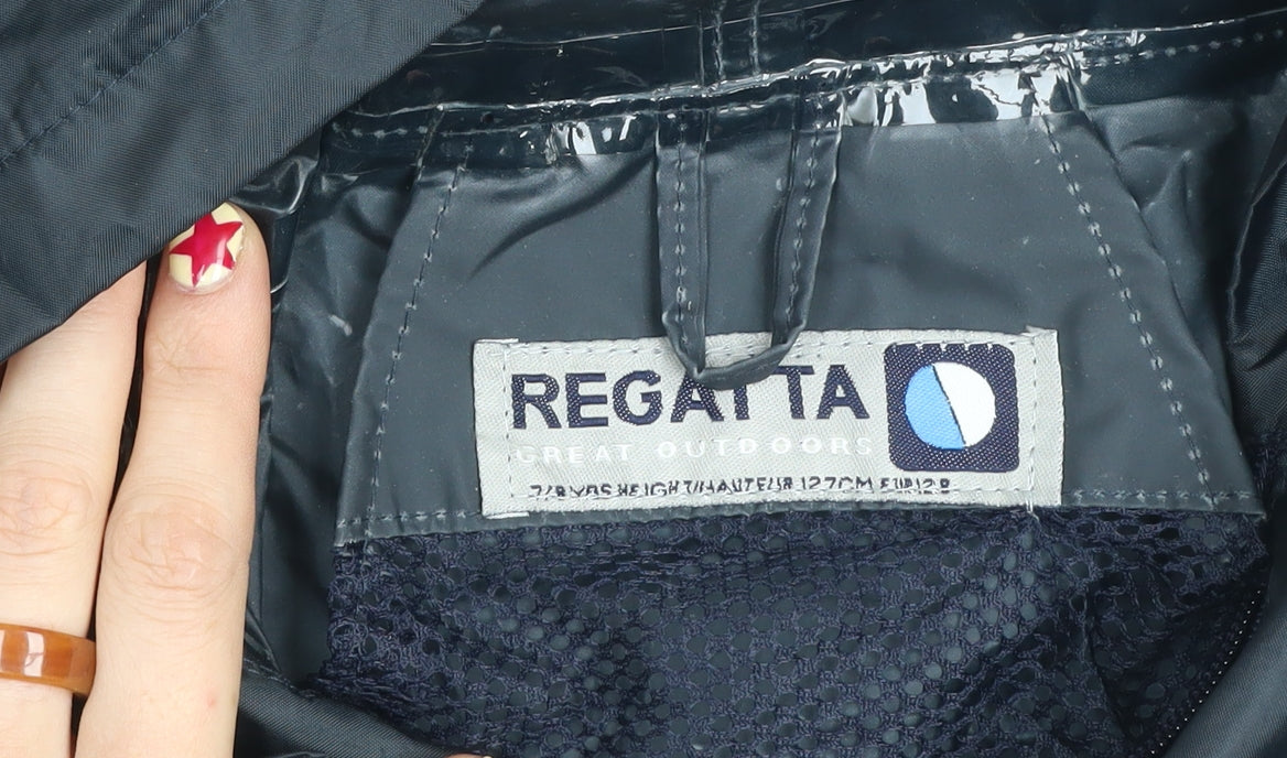 Regatta Boys Black Waterproof Hooded Rain Coat Jacket 7-8 Years