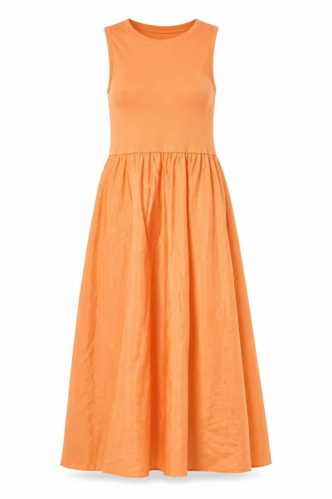 Front view of Gallery Women Orange Sleeveless Long Tank Dress, size S