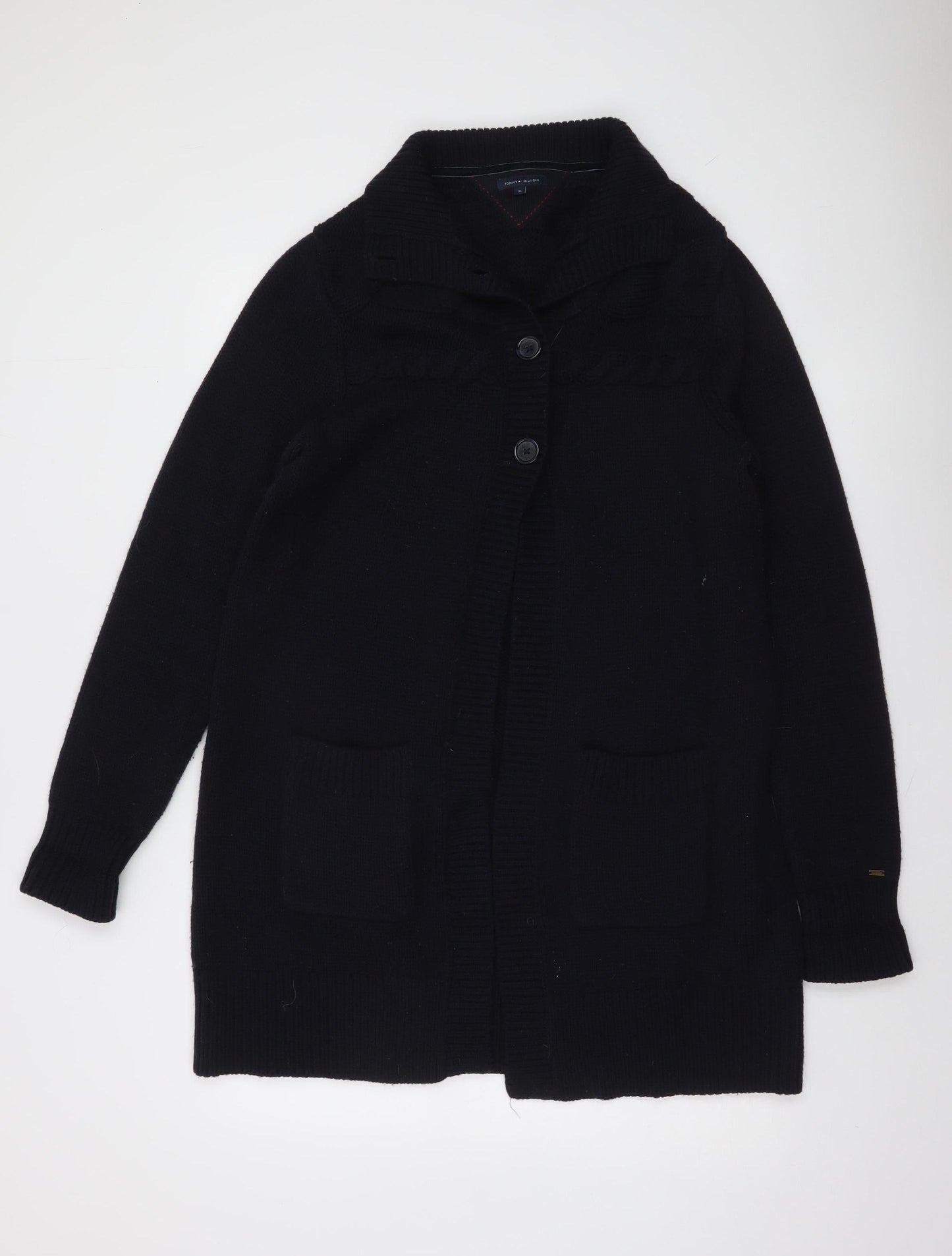 Tommy Hilfiger Women’s Black Wool Blend Cable Knit Cardigan XL