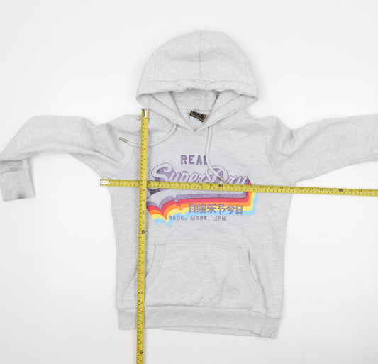 Superdry Women's Grey Pullover Hoodie UK 10 Graphic Logo Sweatshirt