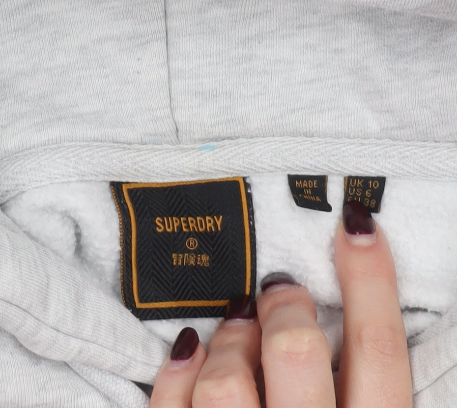Superdry Women's Grey Pullover Hoodie UK 10 Graphic Logo Sweatshirt