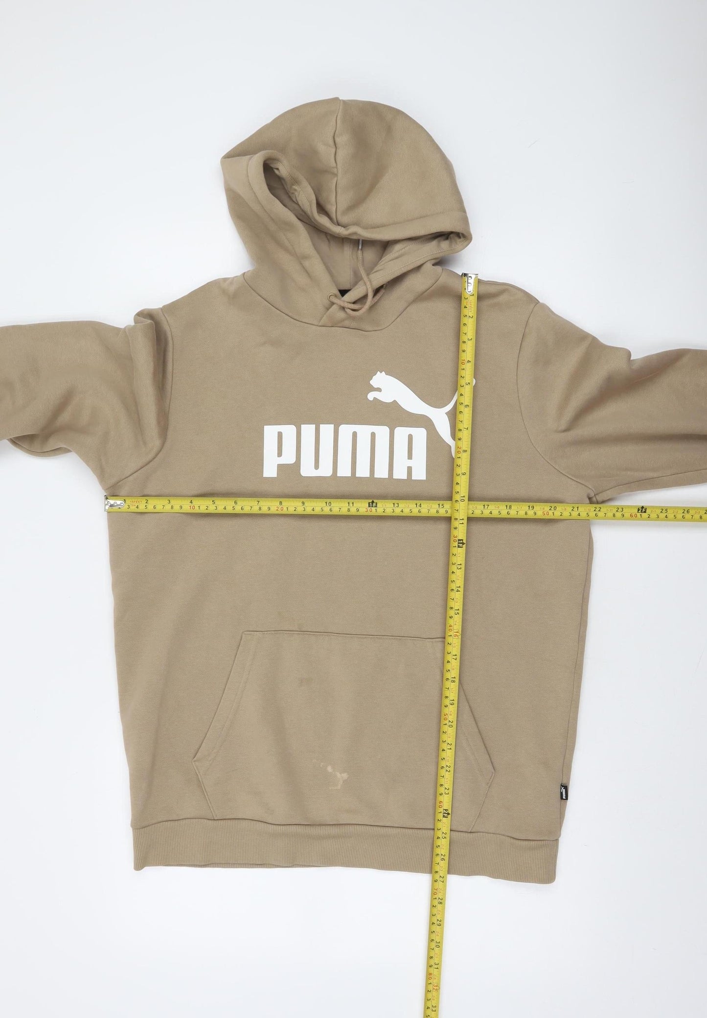 Puma Men's Beige Pullover Hoodie M Logo Fleece Sweatshirt