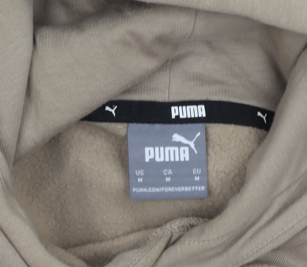 Puma Men's Beige Pullover Hoodie M Logo Fleece Sweatshirt