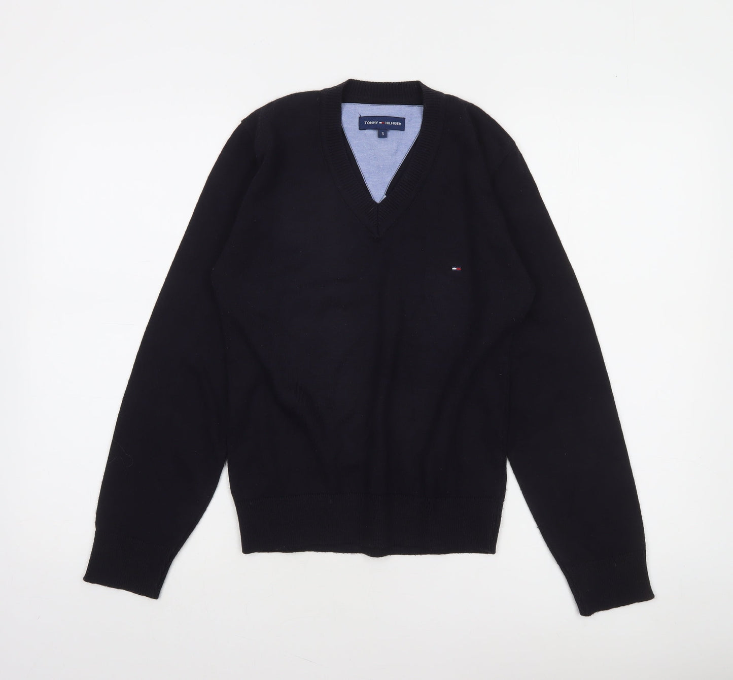 Tommy Hilfiger Women's Black Cotton V-Neck Jumper Size S