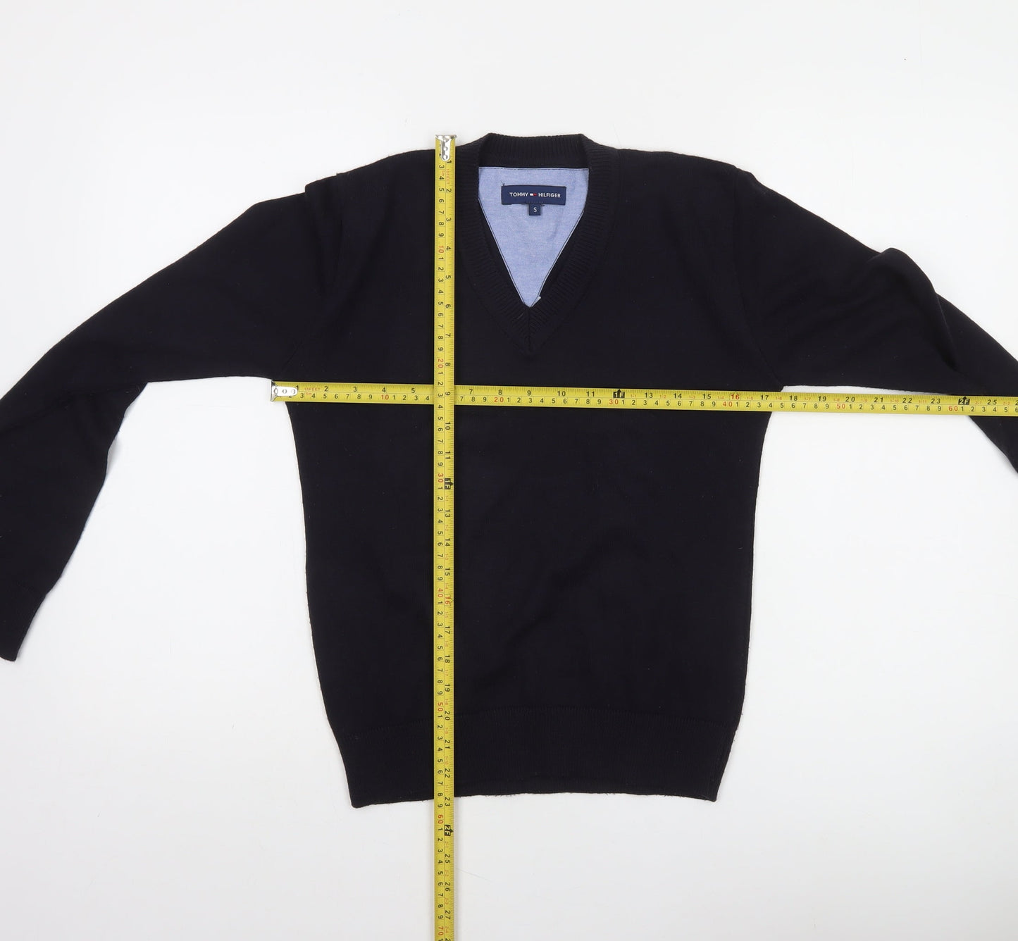 Tommy Hilfiger Women's Black Cotton V-Neck Jumper Size S