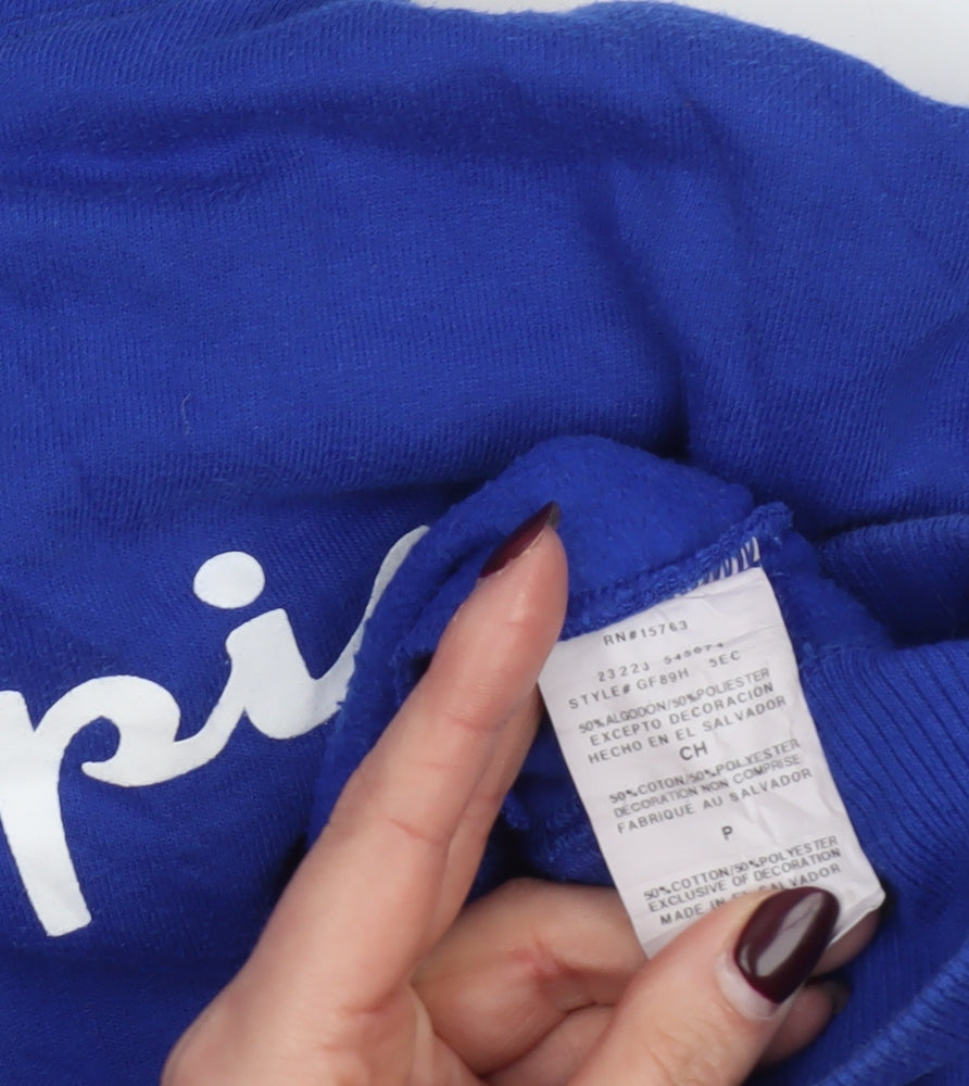 Champion Men's Blue Pullover Hoodie Small Logo Fleece Sweatshirt