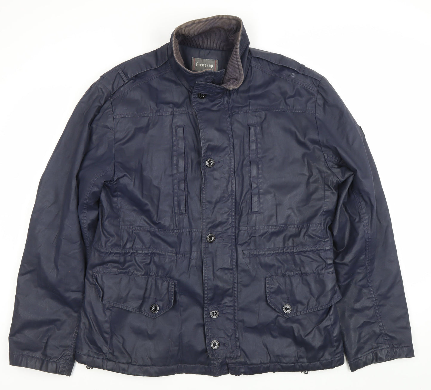 Firetrap Men's Blue XXL Biker Jacket Cotton Lined Mid-Length