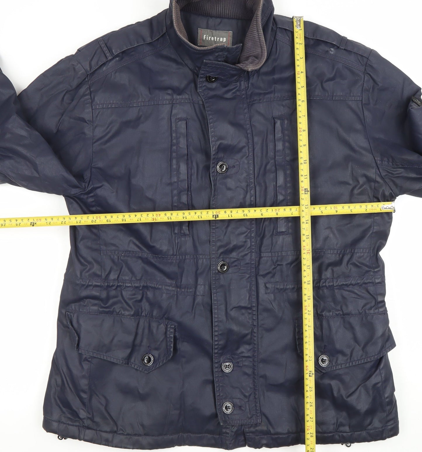 Firetrap Men's Blue XXL Biker Jacket Cotton Lined Mid-Length