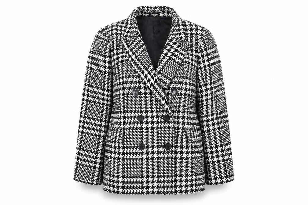 Et Vous Women's Black Check Blazer Jacket Size 20 Wool Look Lined