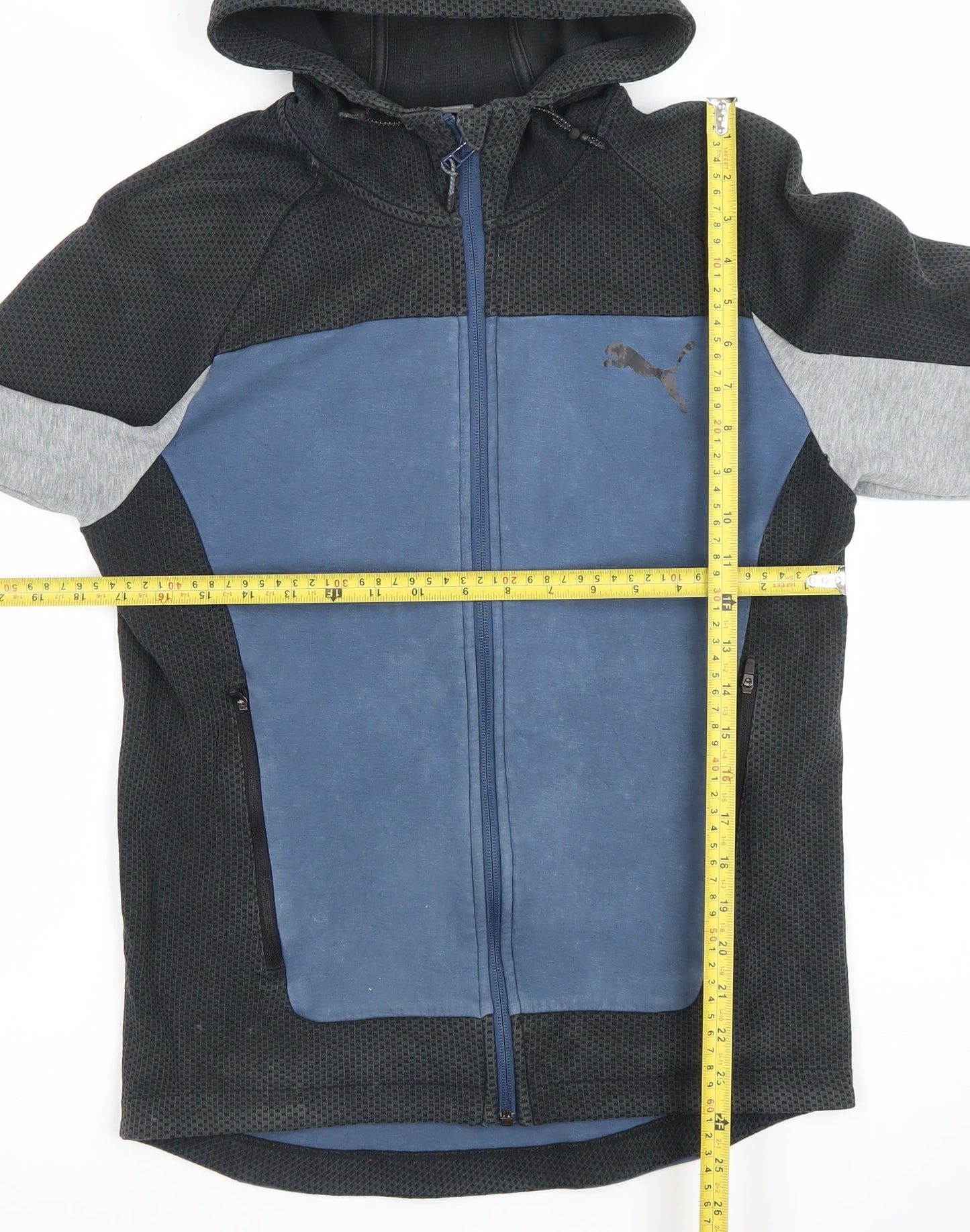 Puma Men's Black Blue Grey Full Zip Hoodie Size S