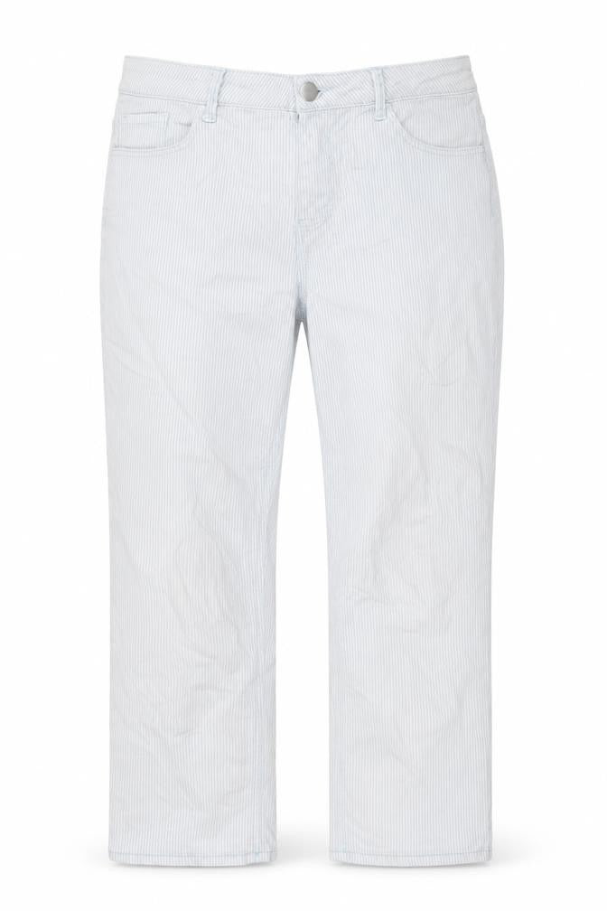 Front view of Dunnes Women’s Blue Striped Straight Leg Jeans, size UK 10