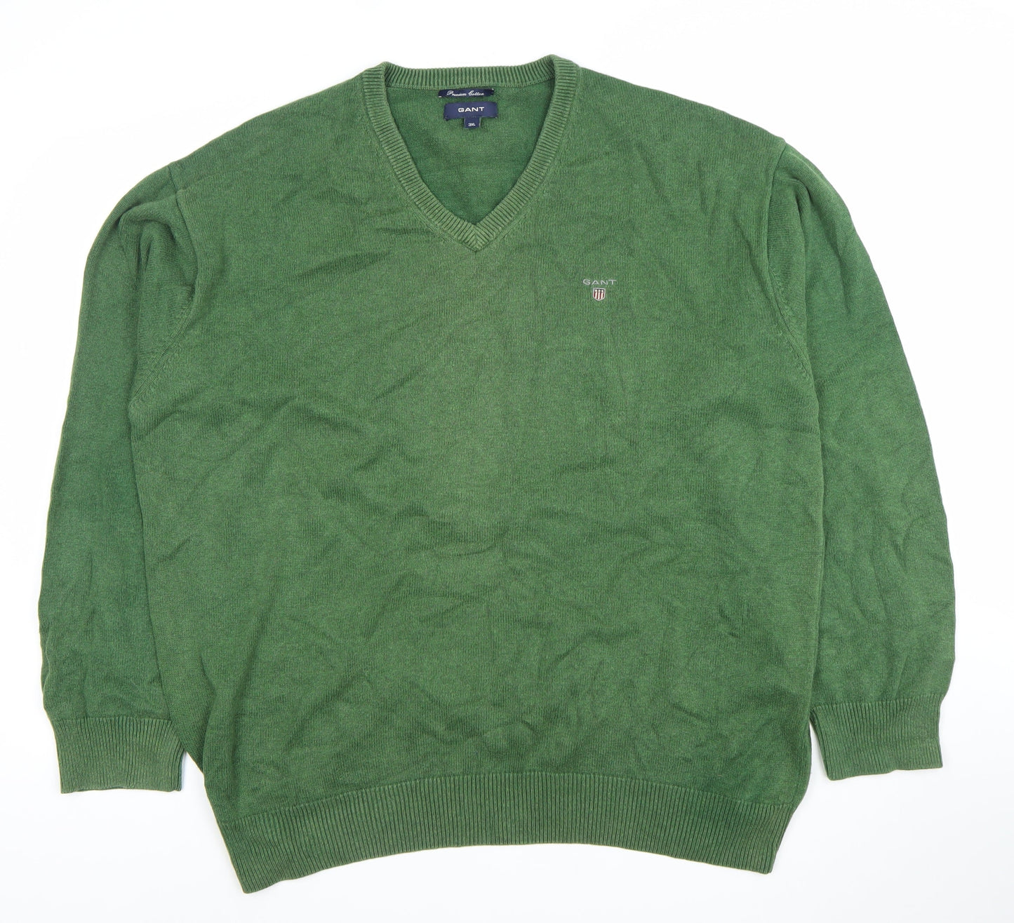 GANT Men’s Green 3XL V-Neck Cotton Pullover Jumper