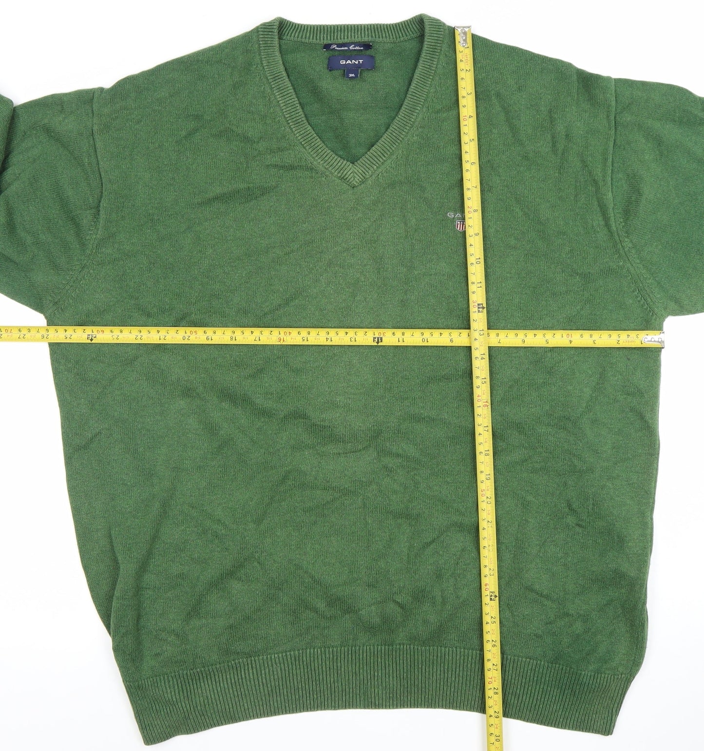 GANT Men’s Green 3XL V-Neck Cotton Pullover Jumper