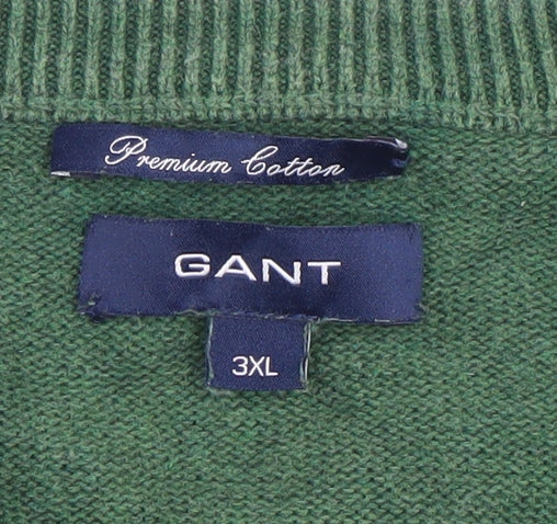 GANT Men’s Green 3XL V-Neck Cotton Pullover Jumper