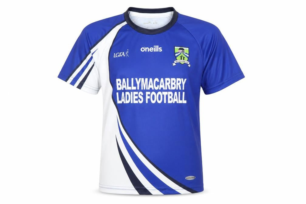 Front view of O'Neill boys’ blue 8-10 years ballymacarby football jersey t-shirt