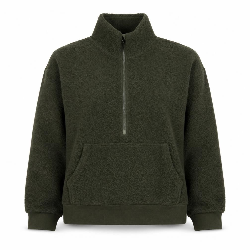 Front view of Dunnes Women Khaki Fleece 1/4 Zip Pullover Sweatshirt, size S