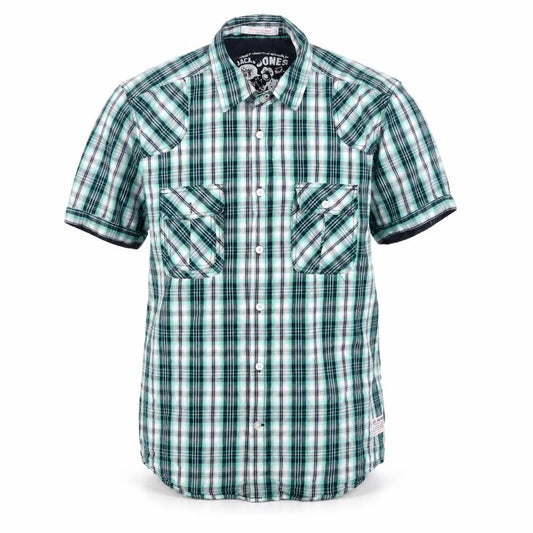 Jack & Jones Men's Green Plaid Short Sleeve Casual Button-Up Shirt Size L