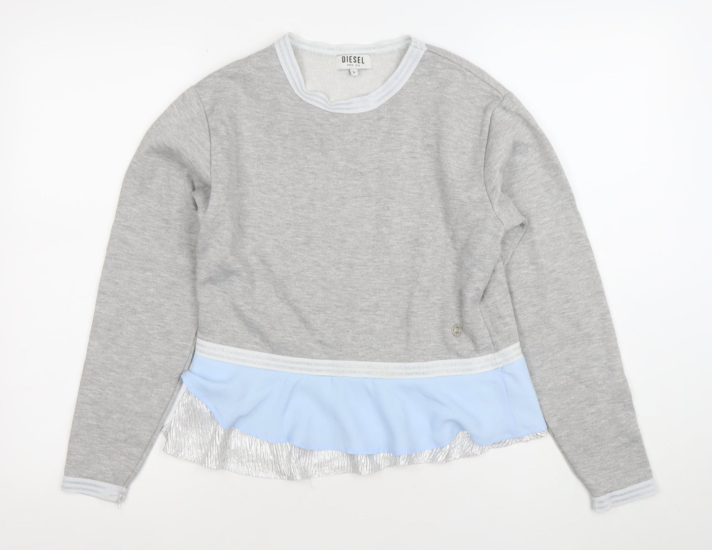 Diesel Womens Grey Blue Ruffle Hem Pullover Sweatshirt Size S