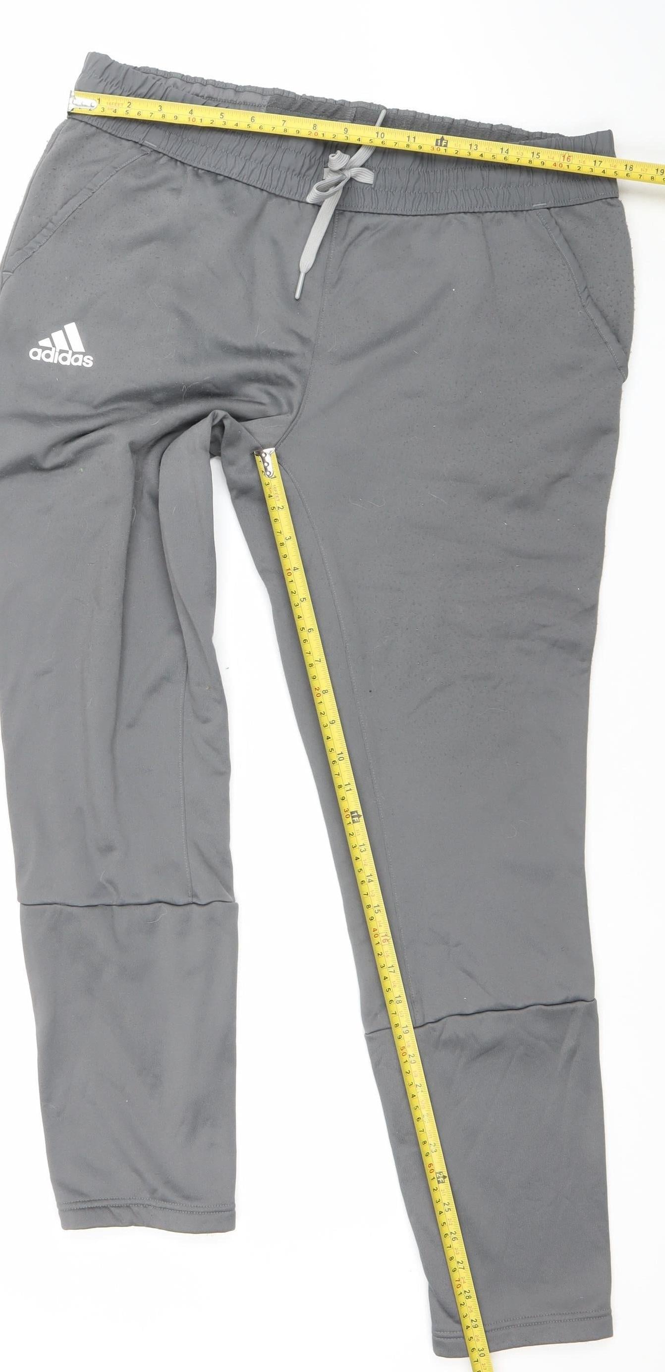 adidas Mens Grey L Athletic Trousers with Logo and Drawstring Waist