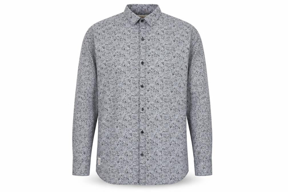FOUR RANK Men's Grey Floral Long Sleeve Cotton Button-Up Shirt XL