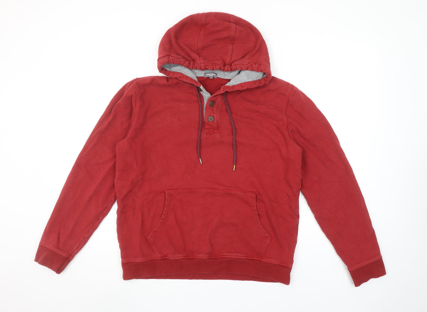 Naturaline Women Red Henley Hoodie Medium Organic Cotton Pullover