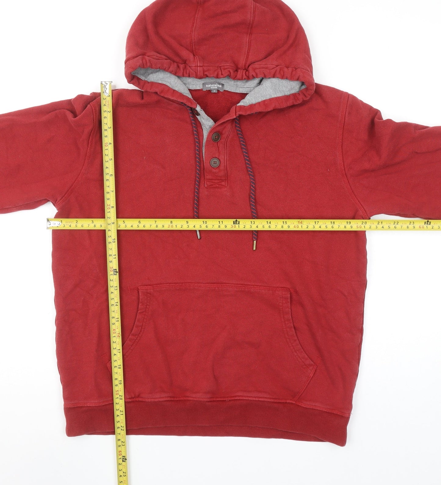 Naturaline Women Red Henley Hoodie Medium Organic Cotton Pullover