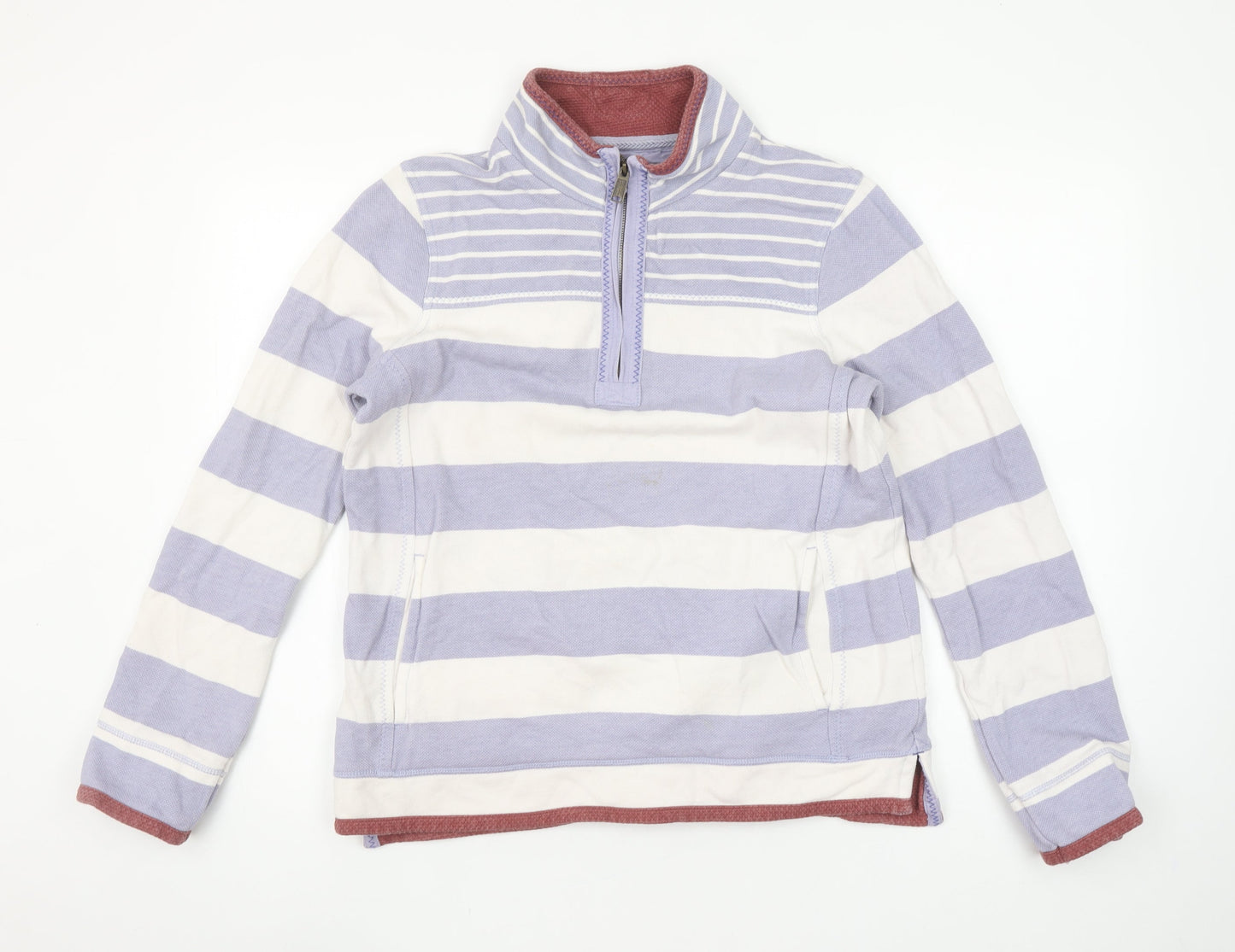 Fat Face Women's Lilac Stripe 1/4 Zip Sweatshirt UK 12 Cotton