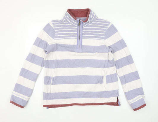 Fat Face Women's Lilac Stripe 1/4 Zip Sweatshirt UK 12 Cotton