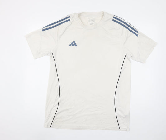 Adidas Men's White Slim Fit Sports T-Shirt Size L Polyester