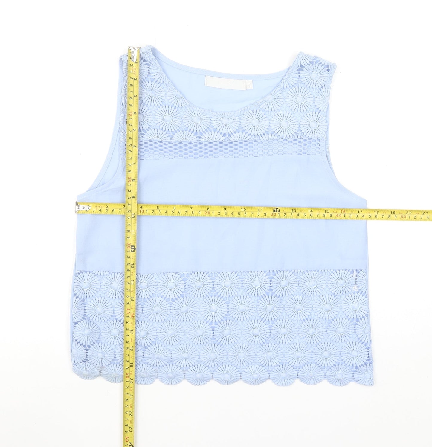Women's Light Blue Lace Sleeveless Polyester Tank Top Size M