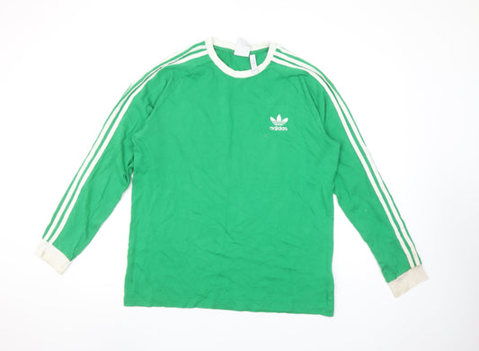 Adidas Men's Green Long Sleeve Retro Sports T-Shirt L