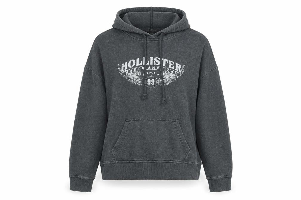 Hollister Womens Grey Pullover Hoodie Small Logo Graphic Casual