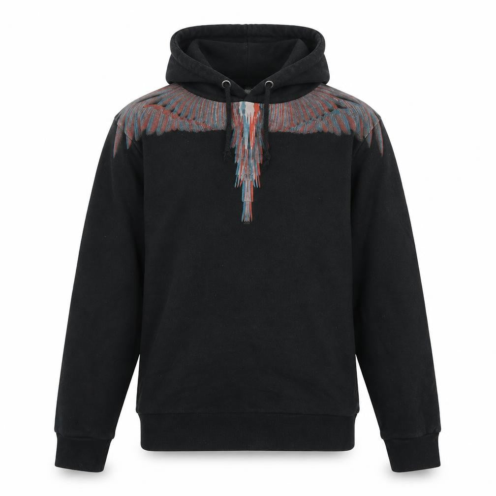 Front view of Marcelo Burlon boys’ black graphic pullover hoodie, size 10, years