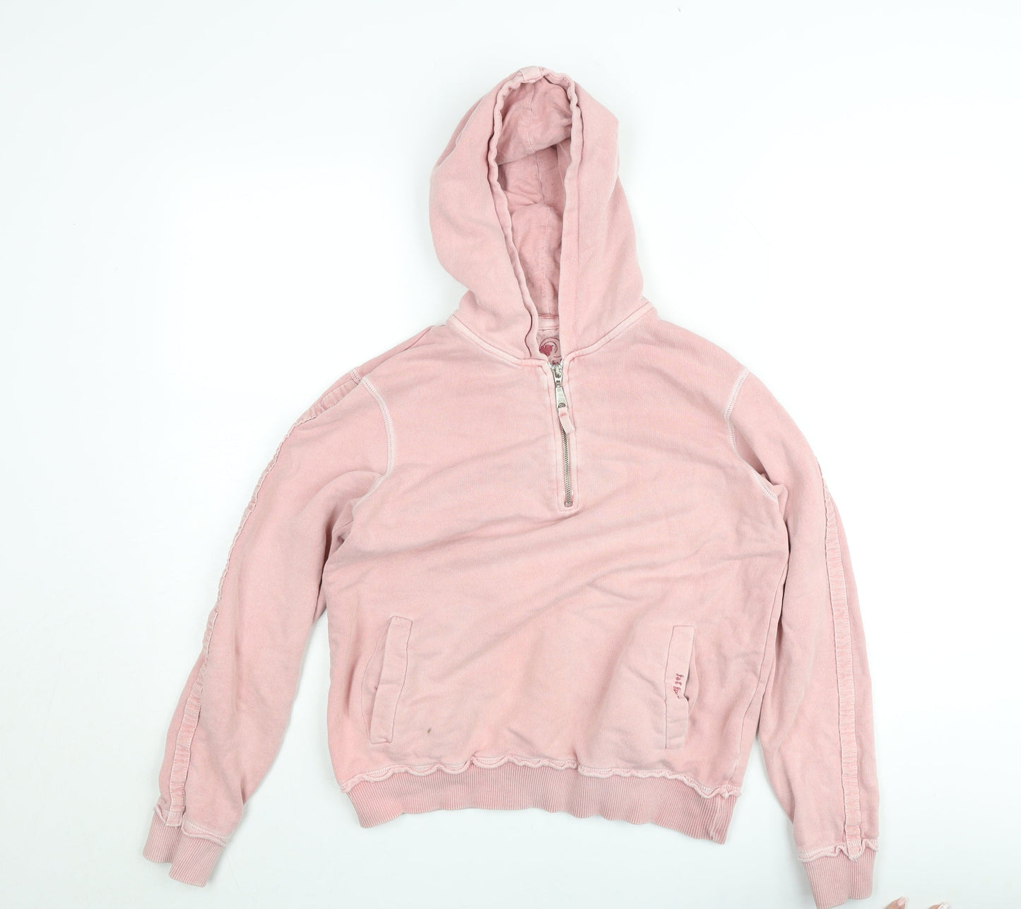 Fat Face Women Pink 1/4 Zip Hoodie Cotton Relaxed Fit Size M