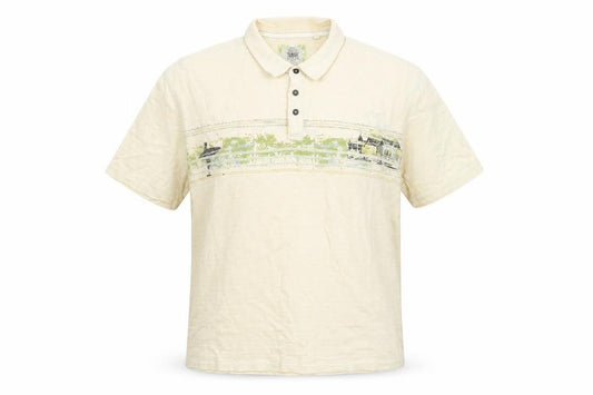 Next Men's Beige Graphic Print Cotton Polo Shirt Size L
