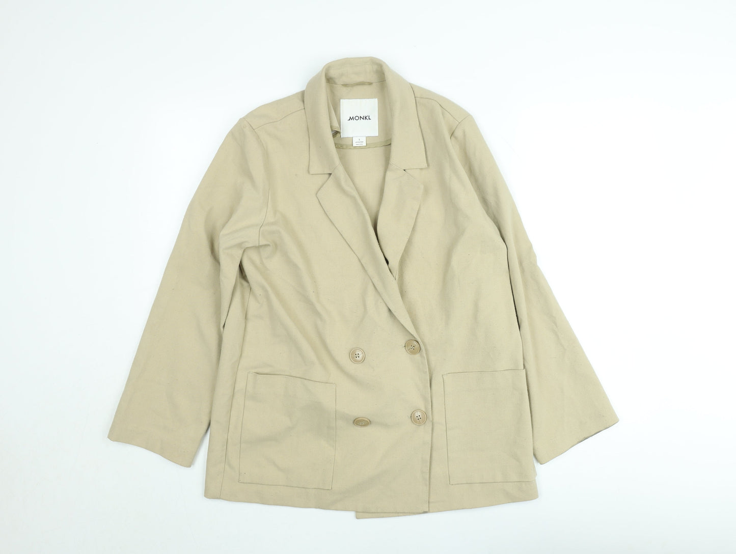 Monkl Women Beige Cotton Twill Blazer Jacket Size S